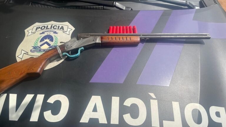 Homem é detido em Araguaína por agressão à companheira e porte irregular de arma; espingarda e cartuchos foram confiscados